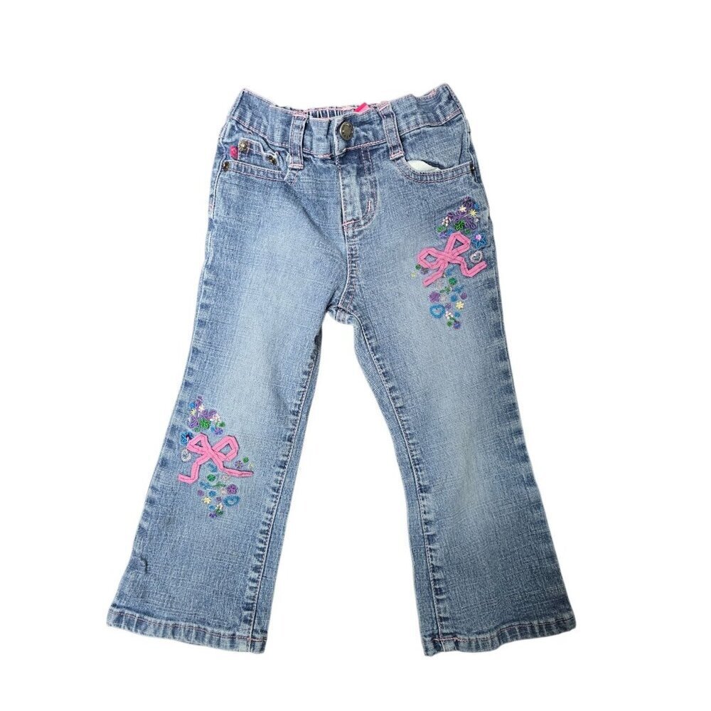 Vintage Y2K Zana Di Girls 3T Flare Leg Jeans Embroidery Bow